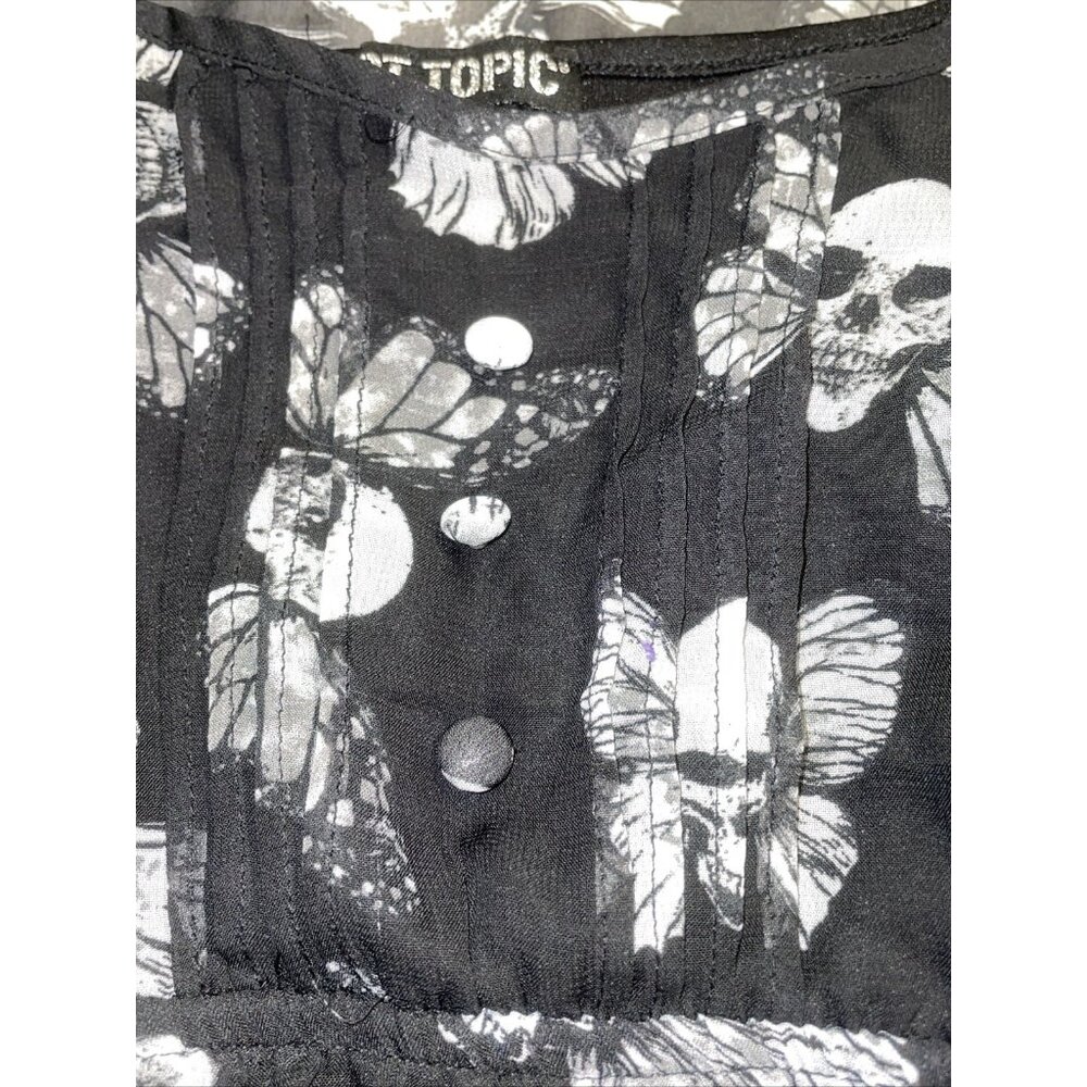 Hot Topic Skull Butterfly Black Mini Dress Skater Sleeveless Sheer Overlay Sz M - Picture 9 of 11